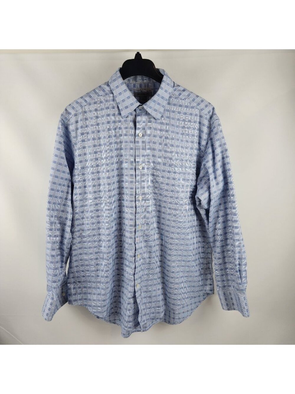 Johnston Murphy Dress Shirt Mens XL L/S Geometric Print Blue Button Down